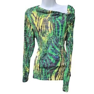 Chaus Women Y2K Baddie Indie Semi-sheer Maximalist Asymmetric Animal Print Top L